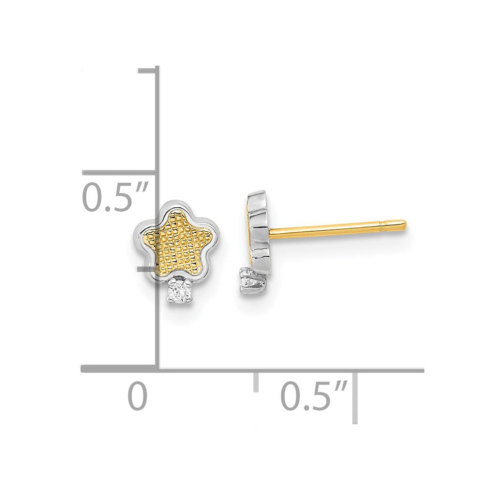 14K Yellow & Rhodium White Textured Gold Cz Star Post Earrings