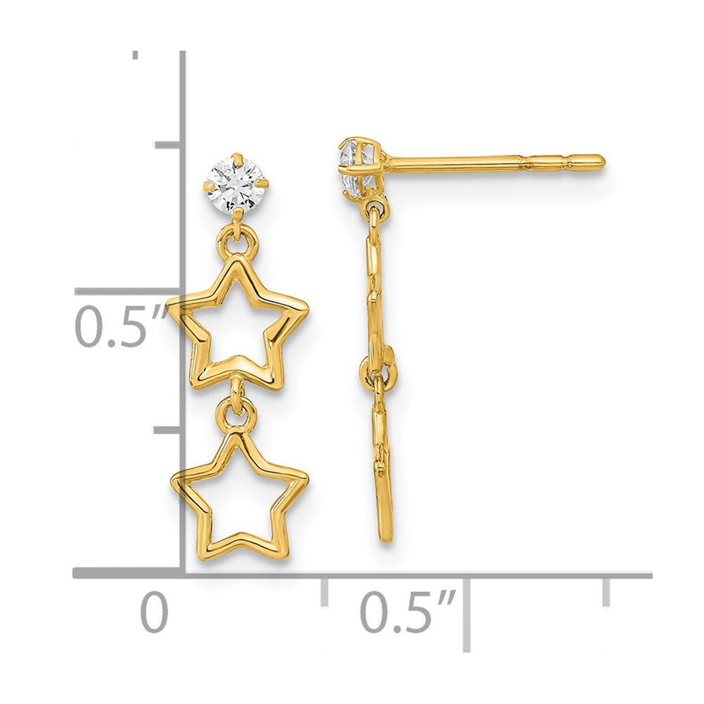 14K Yellow Gold Polished Dangle Star With Cz Post Earrings