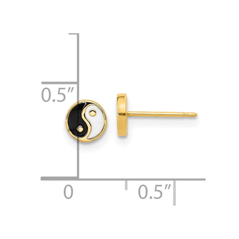 14K Yellow Gold Black/White Enamel Yin And Yang Post Earrings