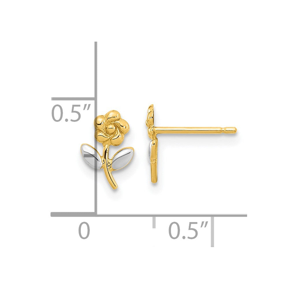 14K Yellow & Rhodium And Flower Post Earrings