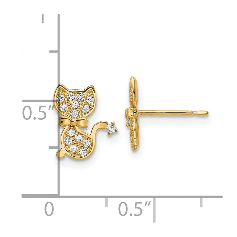14K Yellow Gold Cz Cat Post Earrings