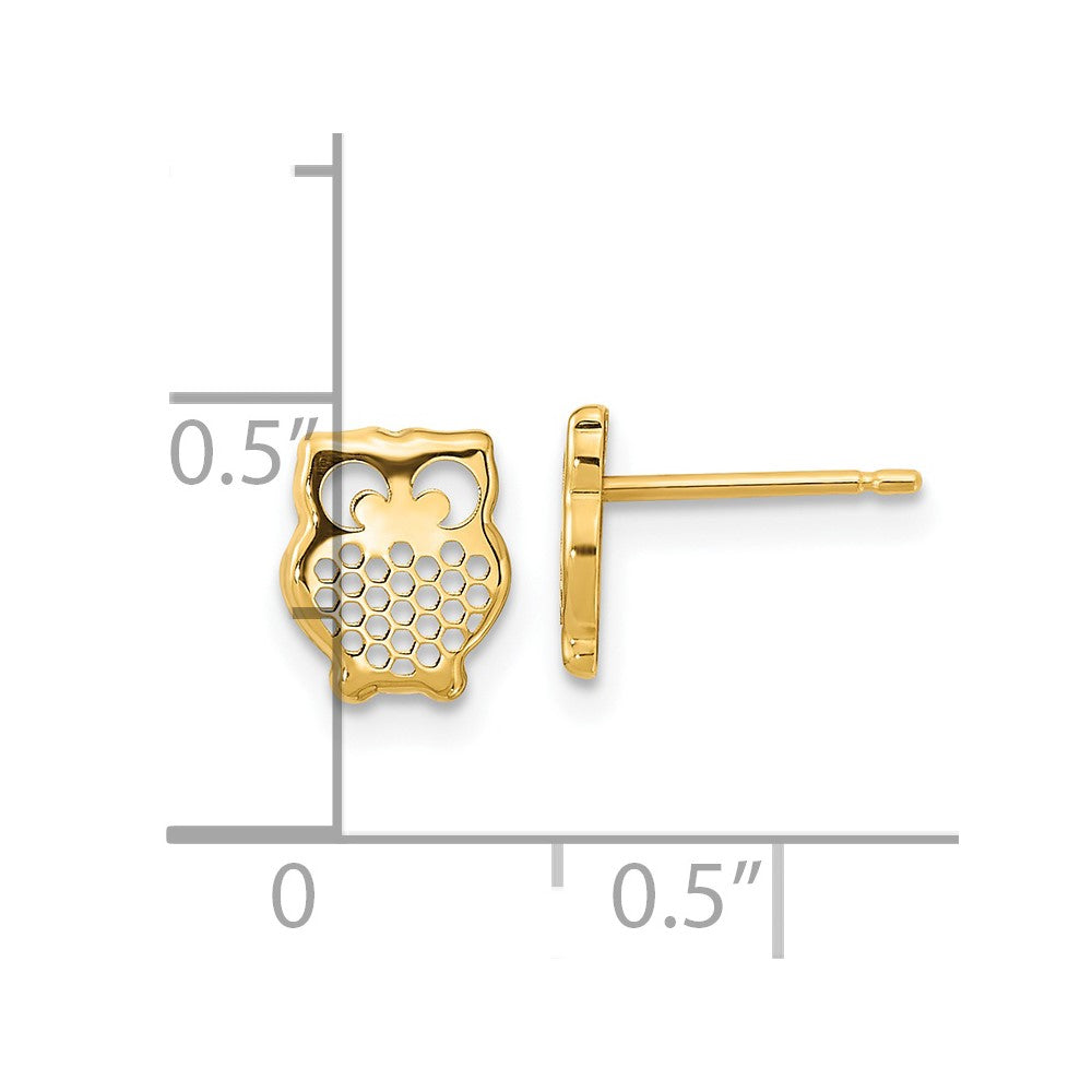 14K Yellow Gold Textured Owl Post Earrings