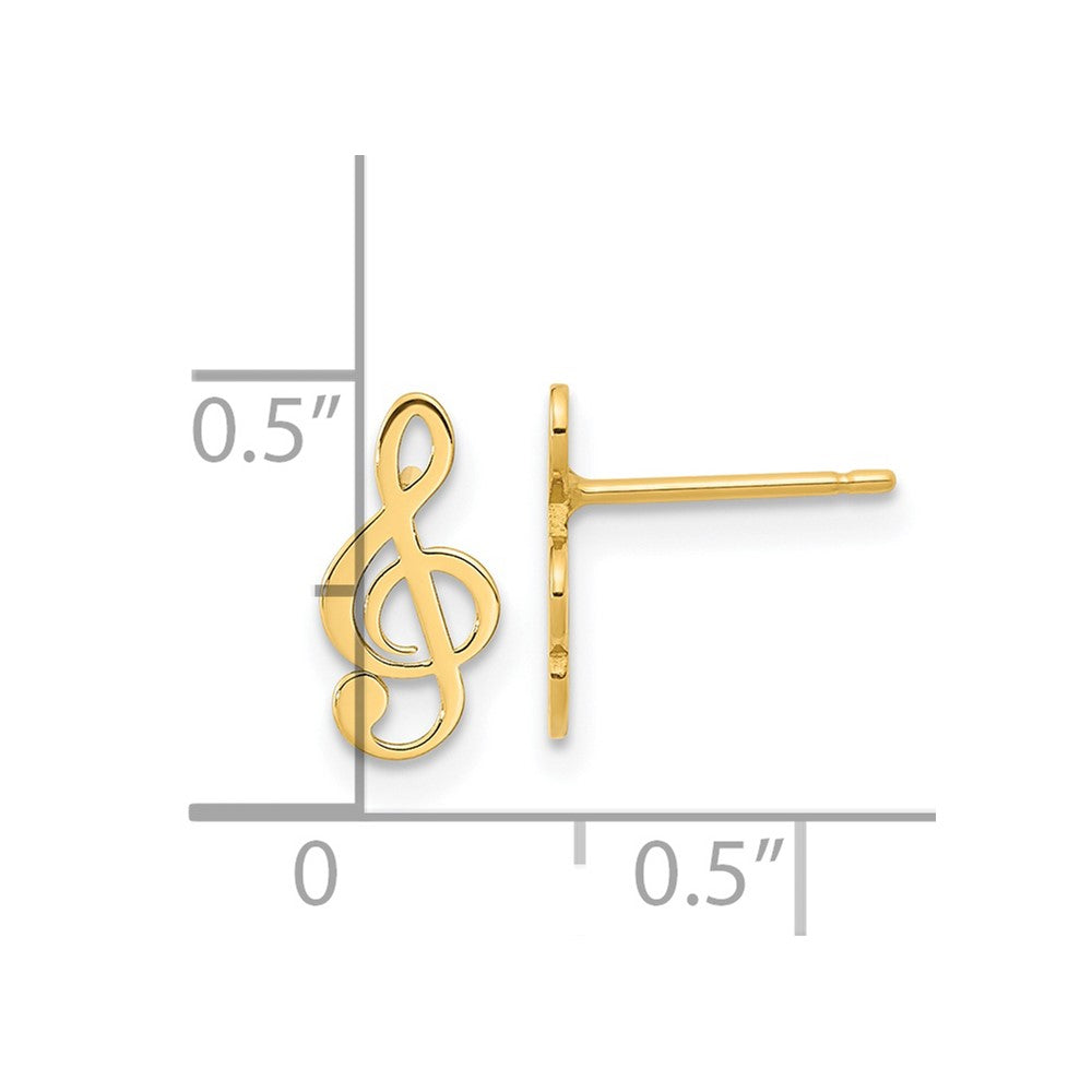 14K Yellow Gold Polished Treble Clef Note Post Earrings