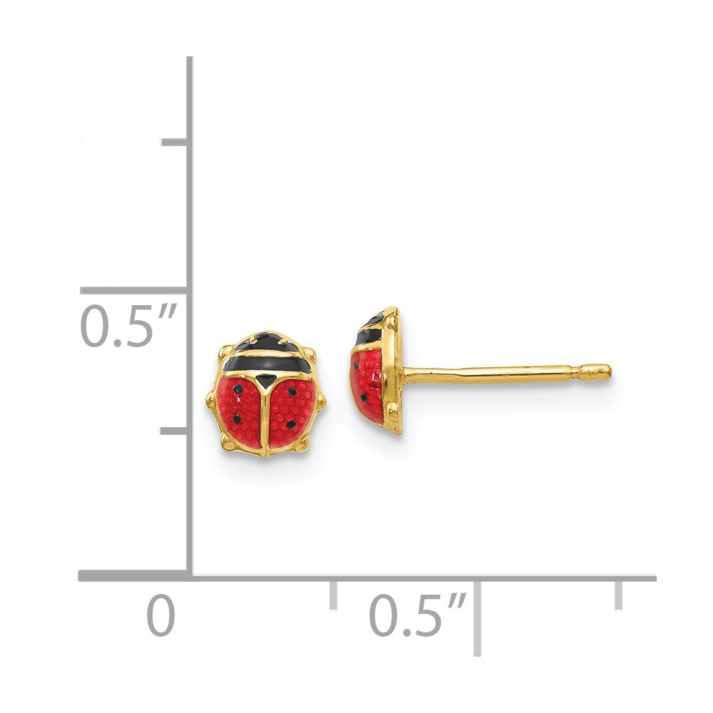 14K Yellow Gold Enameled Ladybug Earrings