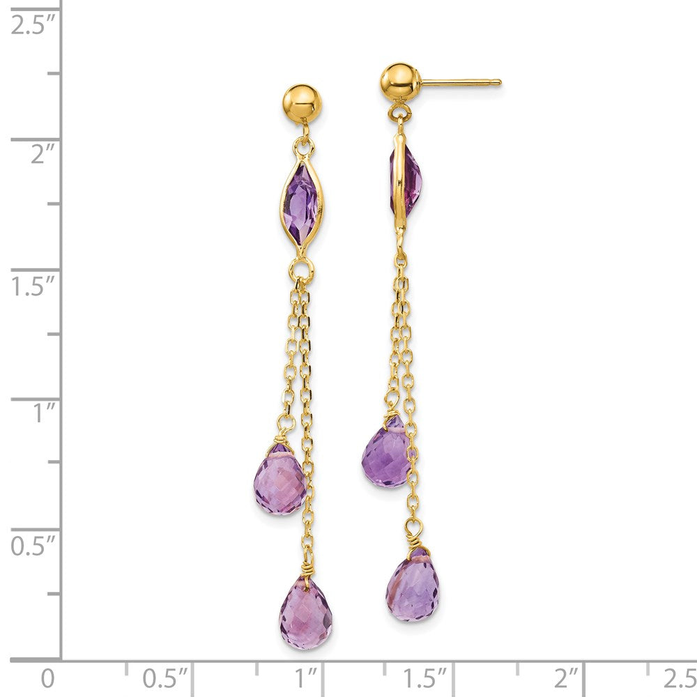 14K Yellow Gold Amethyst Post Dangle Earrings