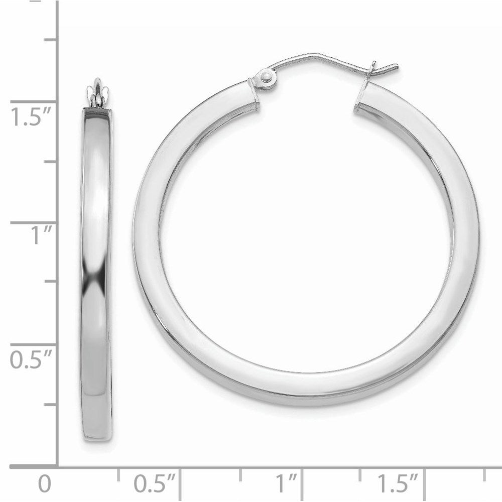 14K White Gold 3mm Polished Square Tube Hoop Earrings