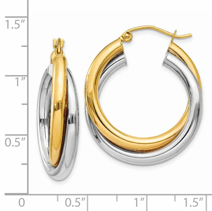 14K Two Tone Double Hoop Earrings