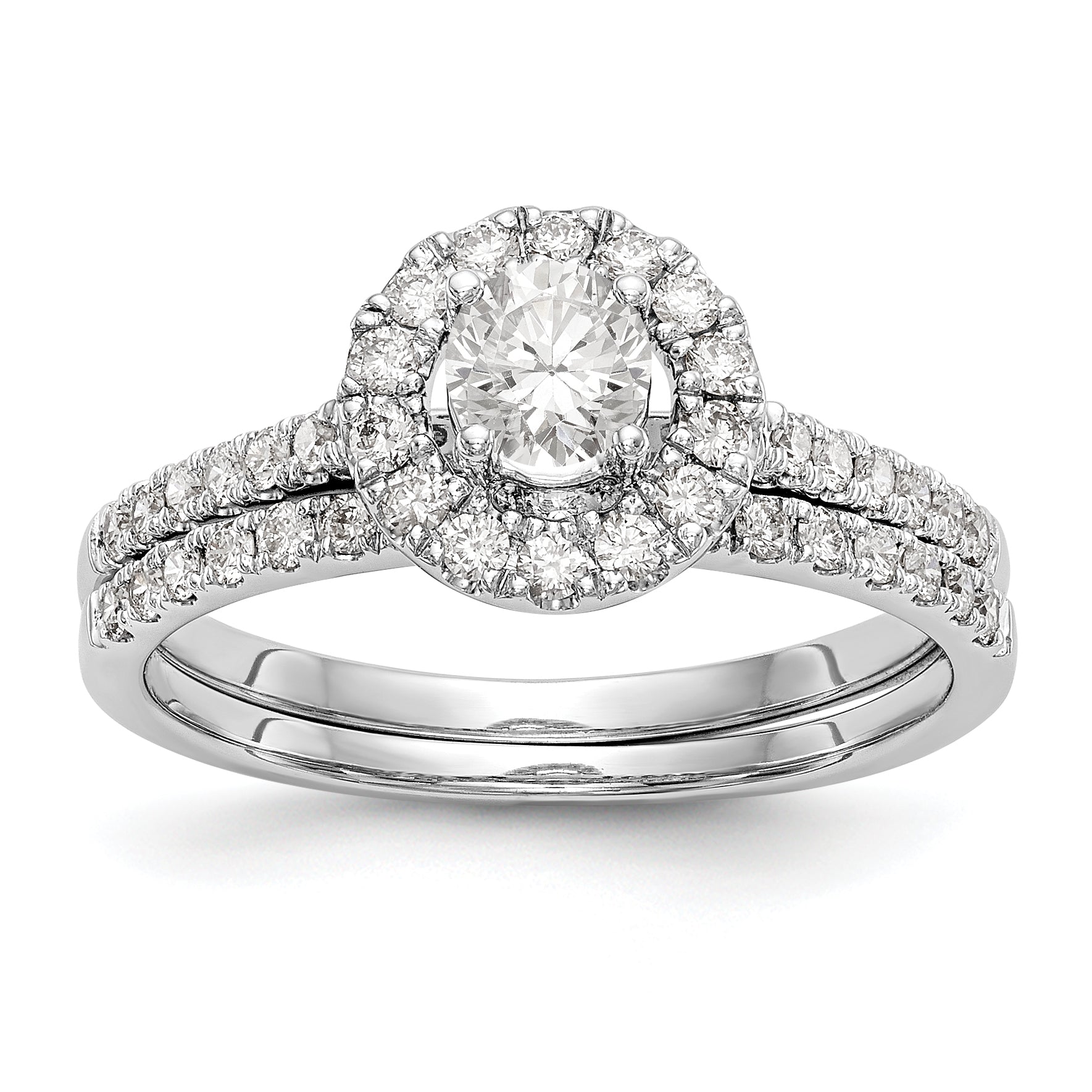 3/4 Ct. Natural Round Diamond Halo Engagement Bridal Ring Set 14K White Gold