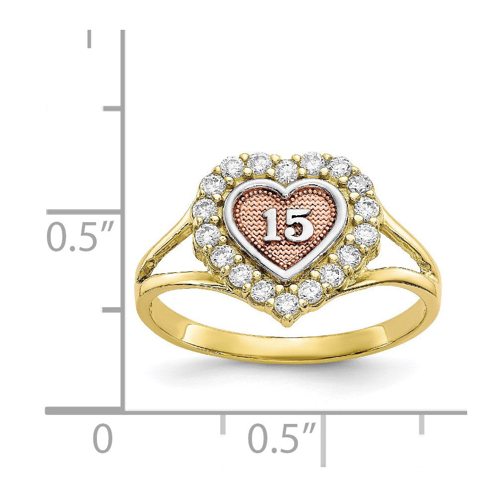 10k two tone gold sweet 15 cz heart ring 10c1220