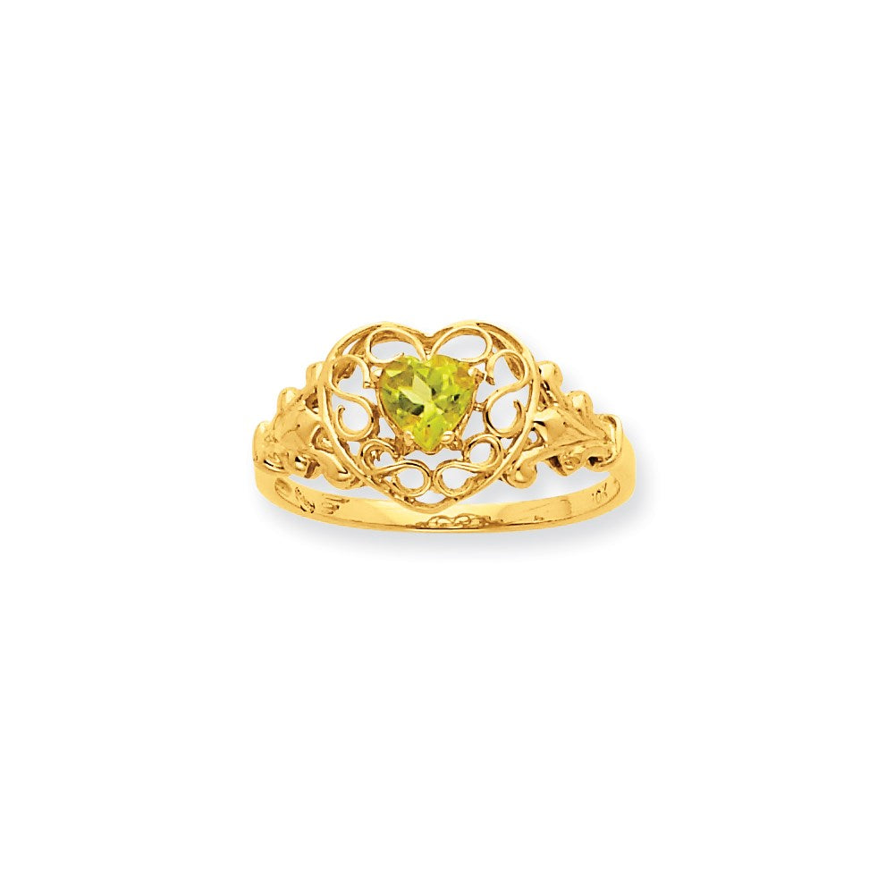 10k yellow gold polished geniune peridot birthstone ring 10xbr257