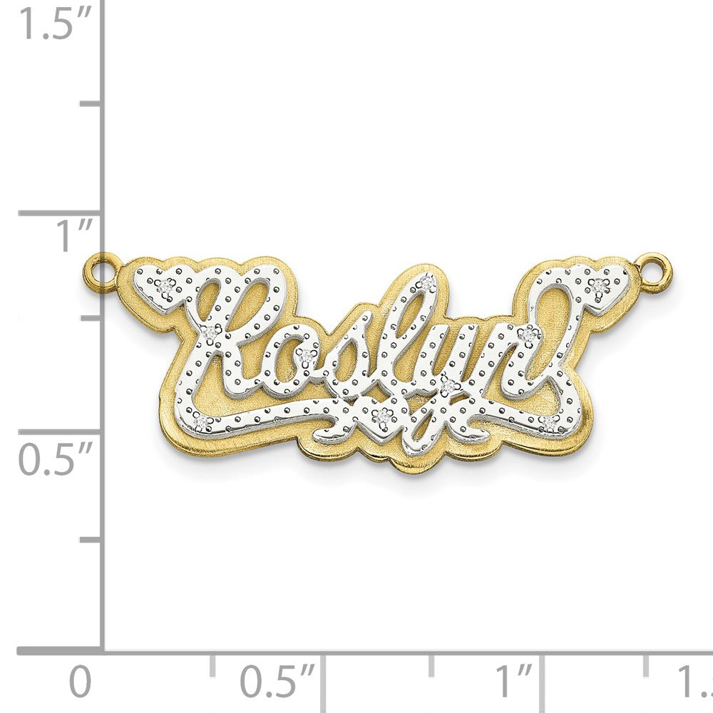 10k and Rhodium 3 Dimensional Diamond Name Plate Pendant