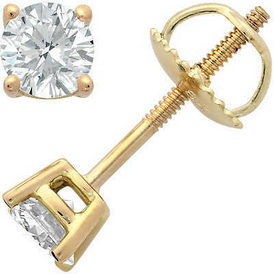 14k Yellow Gold Four-Prong Diamond Stud Earrings