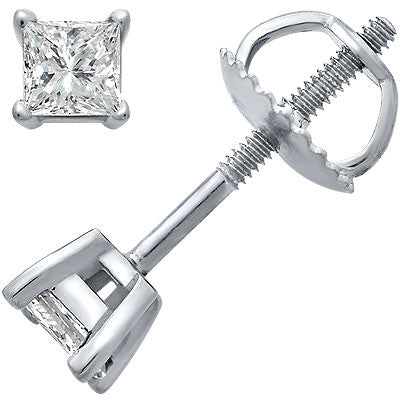 14k White Gold Princess-Cut Diamond Stud Earrings