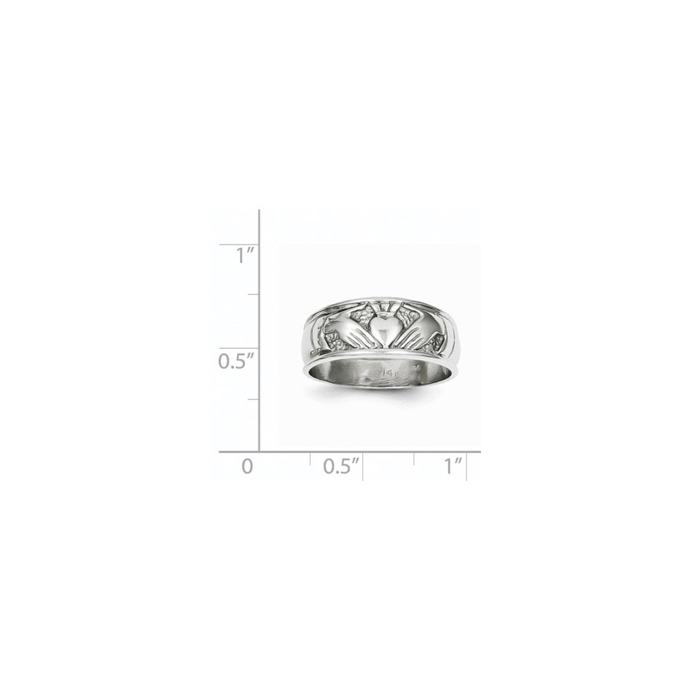 14k white gold ladies claddagh band d3114