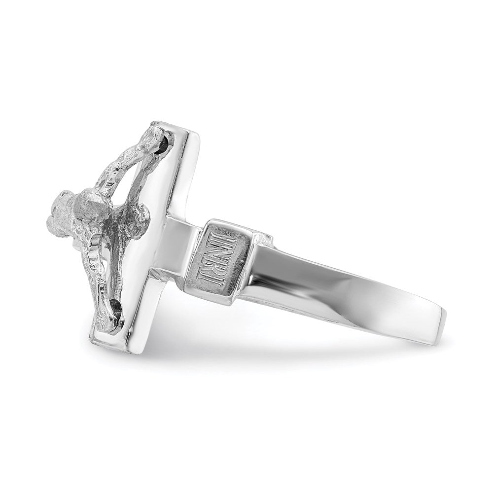 14k white gold polished inri crucifix ring d4714