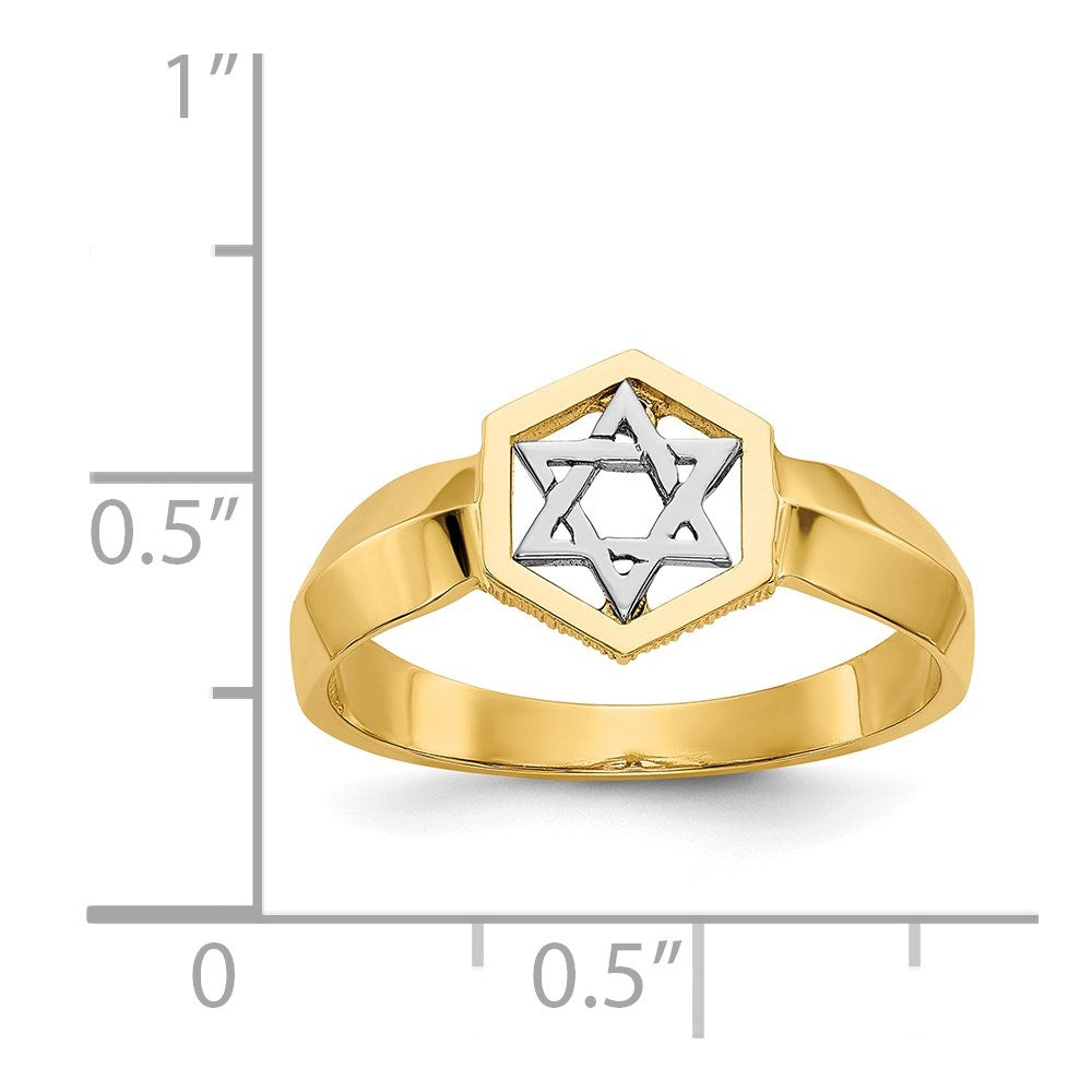 14k two tone gold polished star of david ring d75