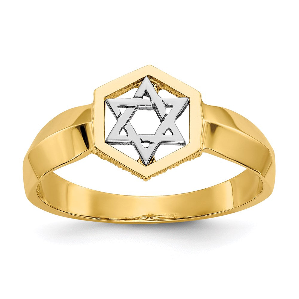 14k two tone gold polished star of david ring d75