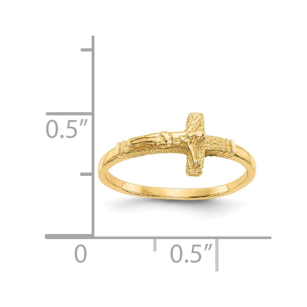 14k yellow gold satin finish childs crucifix ring k3847