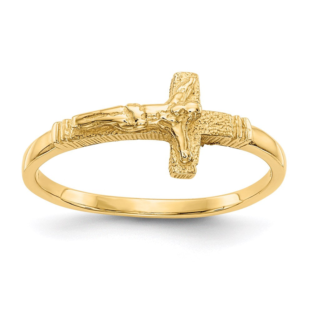 14k yellow gold satin finish childs crucifix ring k3847