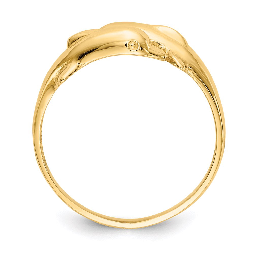 14k yellow gold double dolphin ring k3922