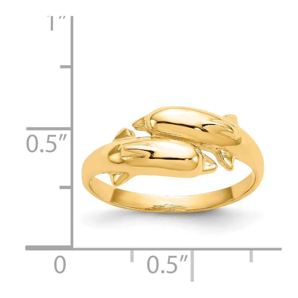 14k yellow gold double dolphin ring k3922