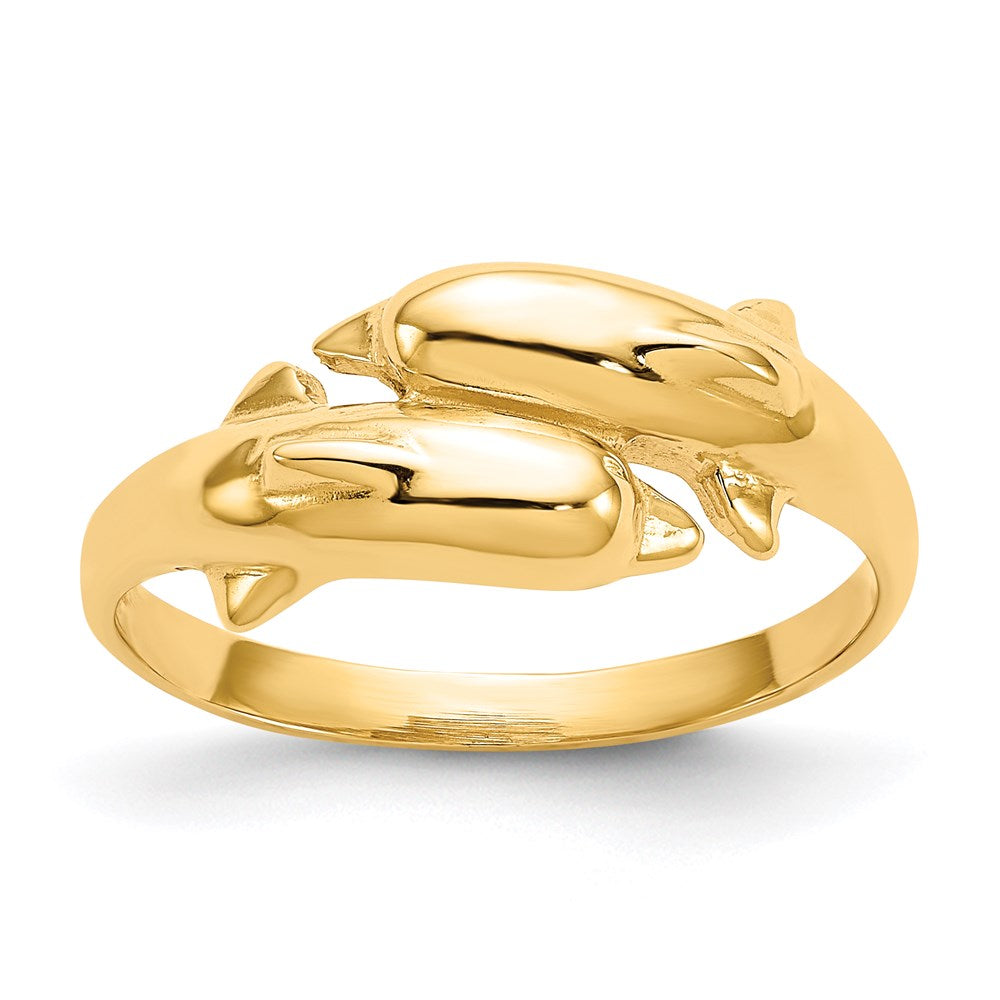 14k yellow gold double dolphin ring k3922