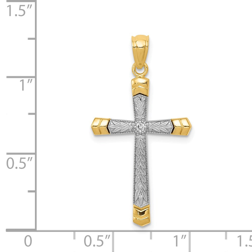 14k Y/W Gold Polished DC Cross with .015 Diamond Pendant