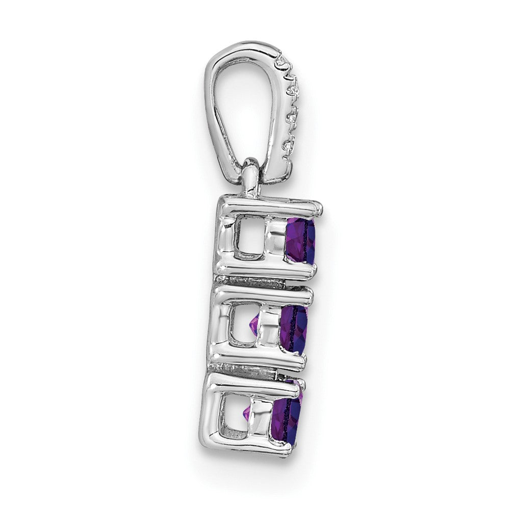Solid 14k White Gold 3-stone Simulated Amethyst and CZ Pendant