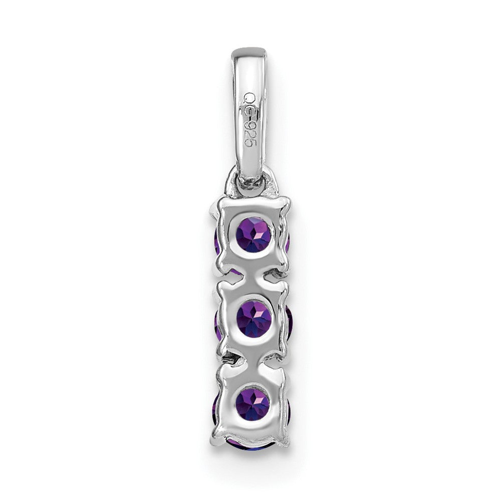 Solid 14k White Gold 3-stone Simulated Amethyst and CZ Pendant