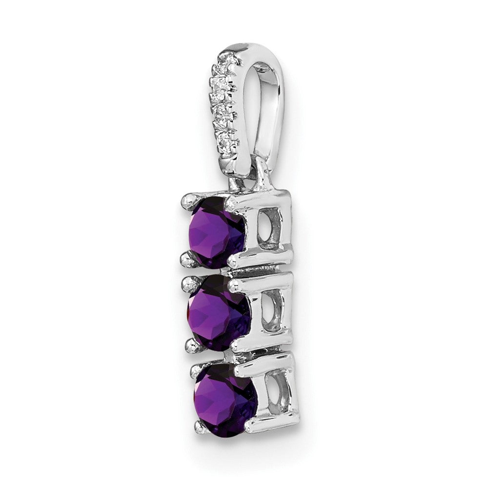 Solid 14k White Gold 3-stone Simulated Amethyst and CZ Pendant