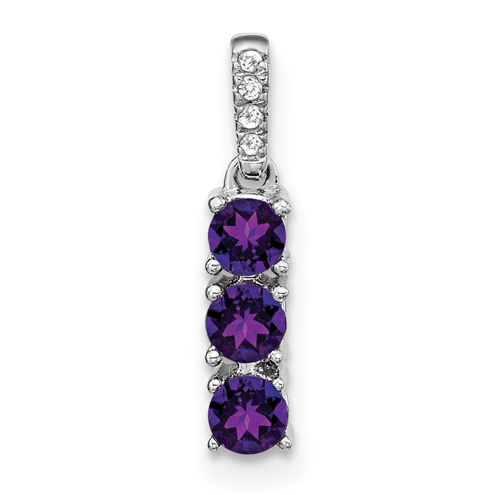 14k white gold 3 stone amethyst and real diamond pendant pm3585 am 002 wa