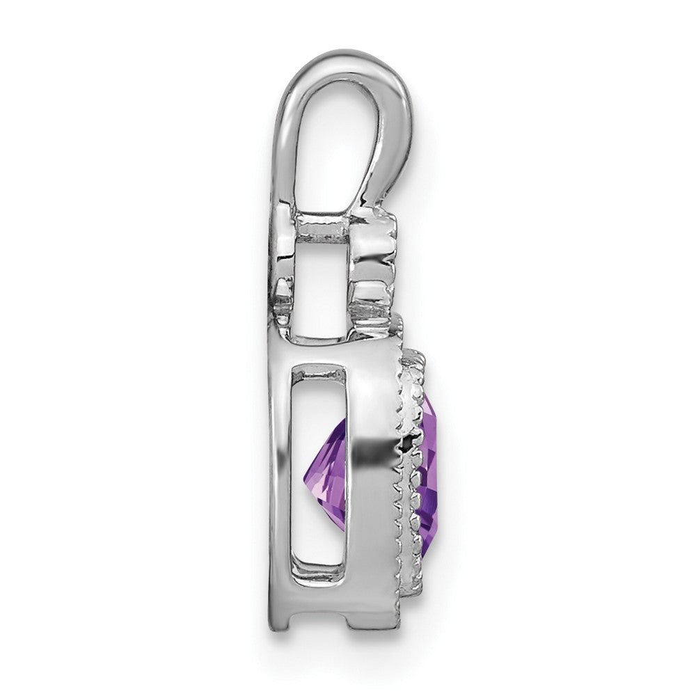 Solid 14k White Gold Cushion Simulated Amethyst and CZ Pendant