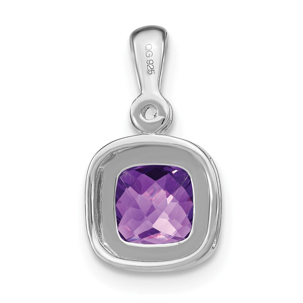 Solid 14k White Gold Cushion Simulated Amethyst and CZ Pendant