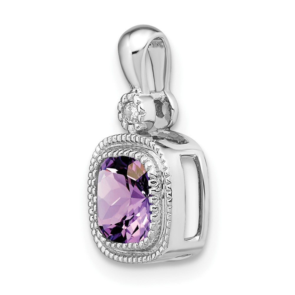 Solid 14k White Gold Cushion Simulated Amethyst and CZ Pendant