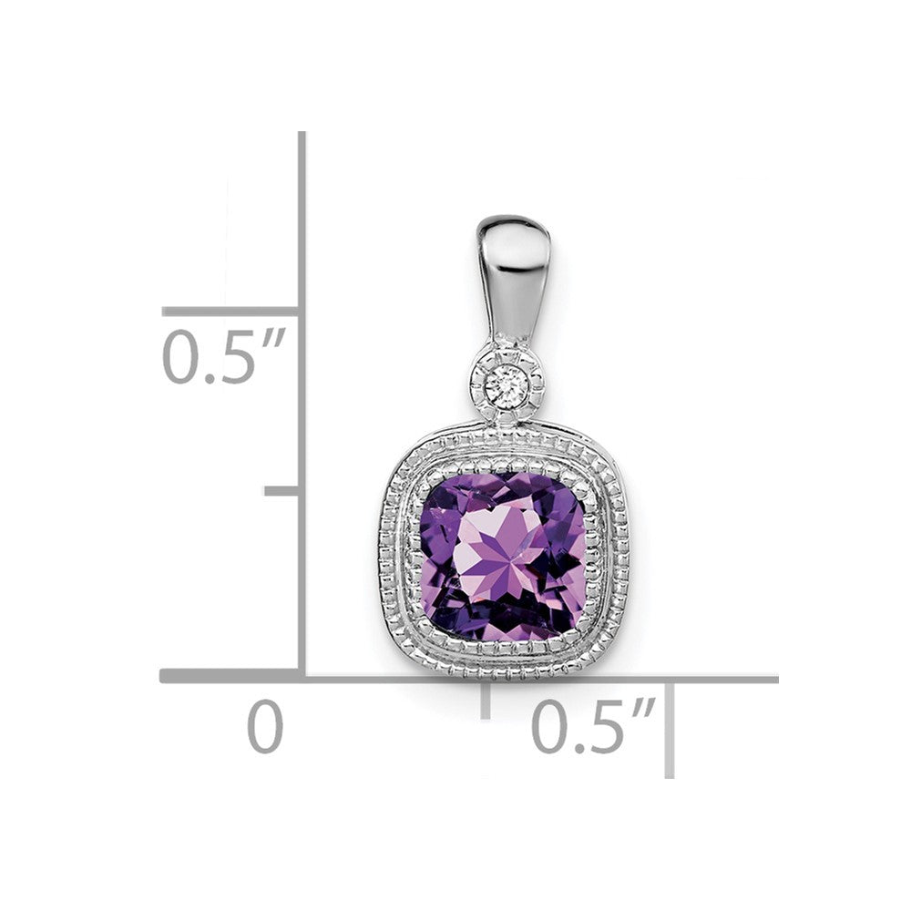 Solid 14k White Gold Cushion Simulated Amethyst and CZ Pendant