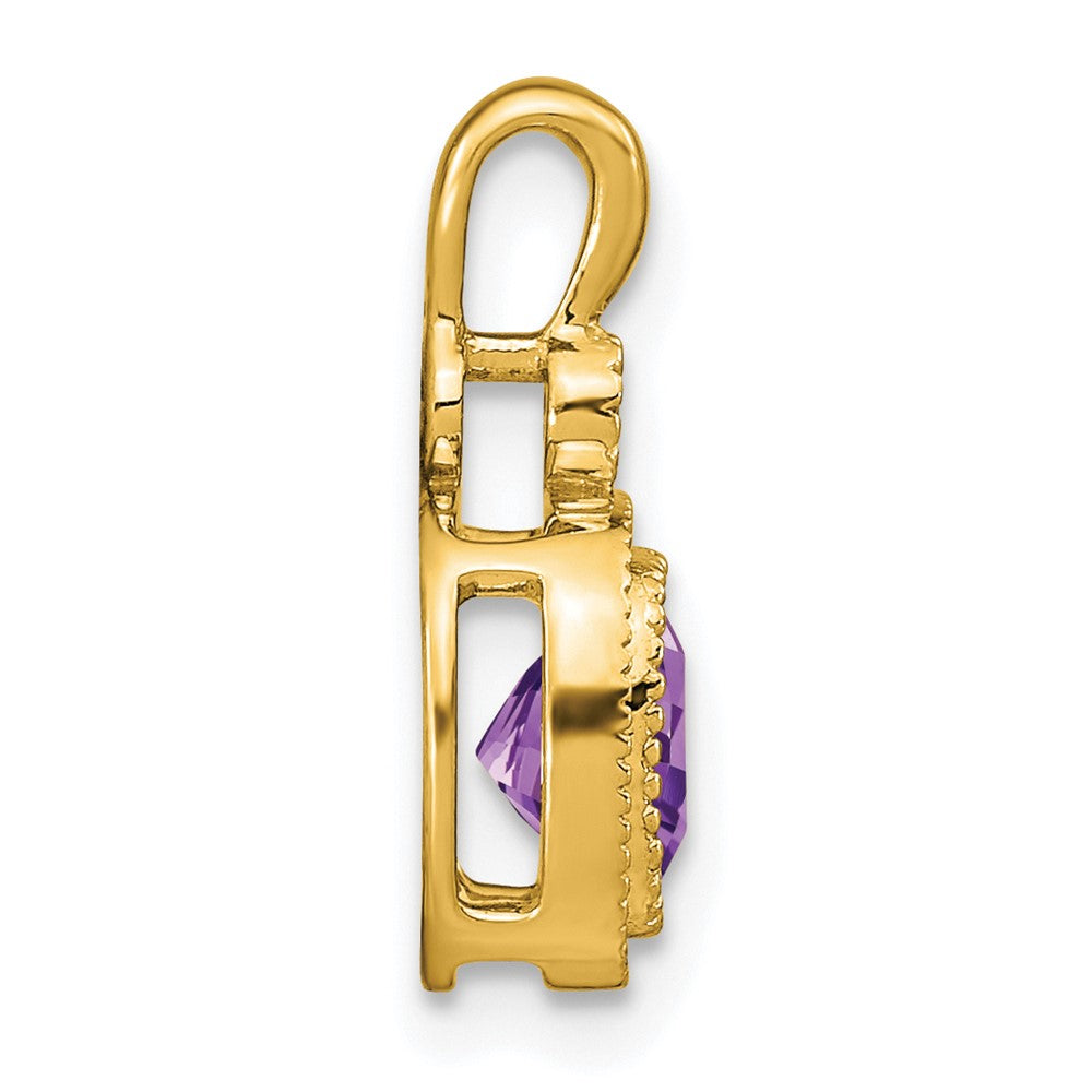 Solid 14k Yellow Gold Cushion Simulated Amethyst and CZ Pendant