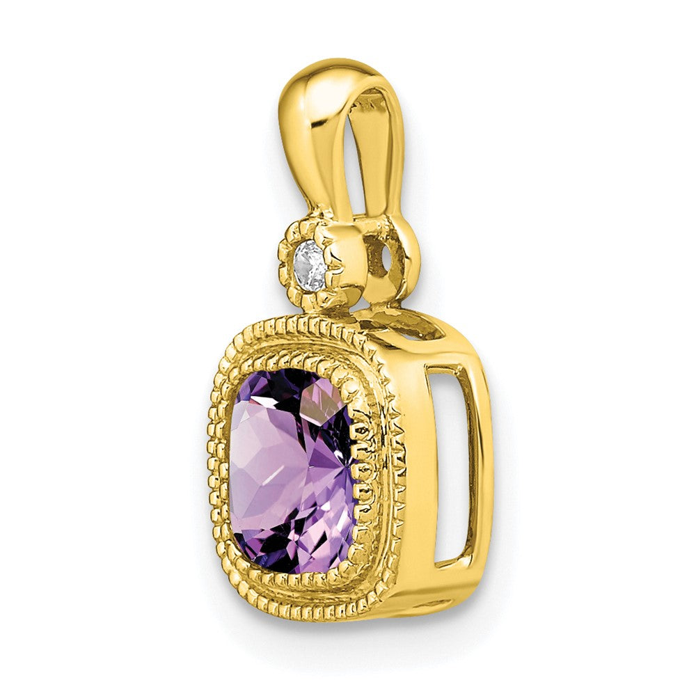 Solid 14k Yellow Gold Cushion Simulated Amethyst and CZ Pendant