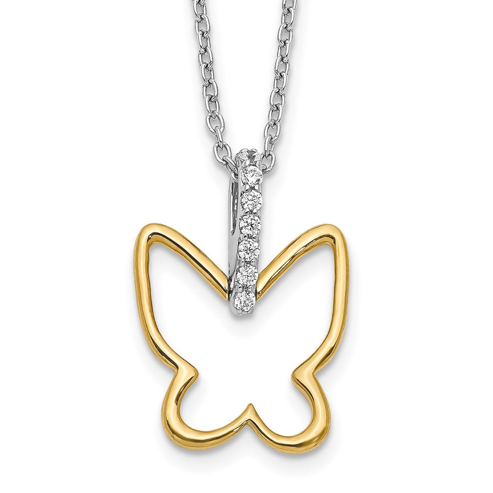 14k two tone gold real diamond butterfly 18 inch necklace pm3799 010 ywa