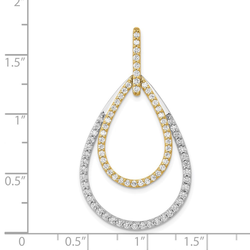 Solid 14k Two-tone 1ct. Simulated CZ Double Teardrop Pendant