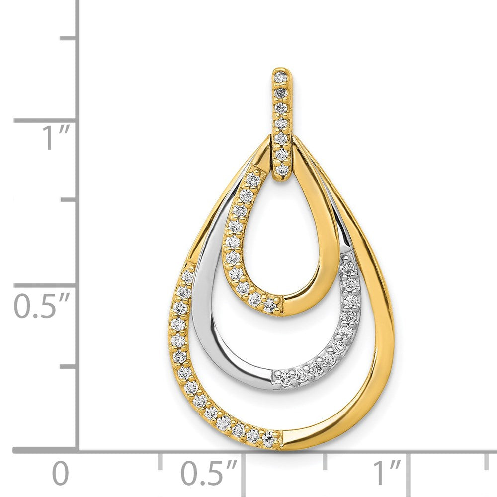 Solid 14k Two-tone Polished 1/4ct. Simulated CZ Triple Teardrop Pendant