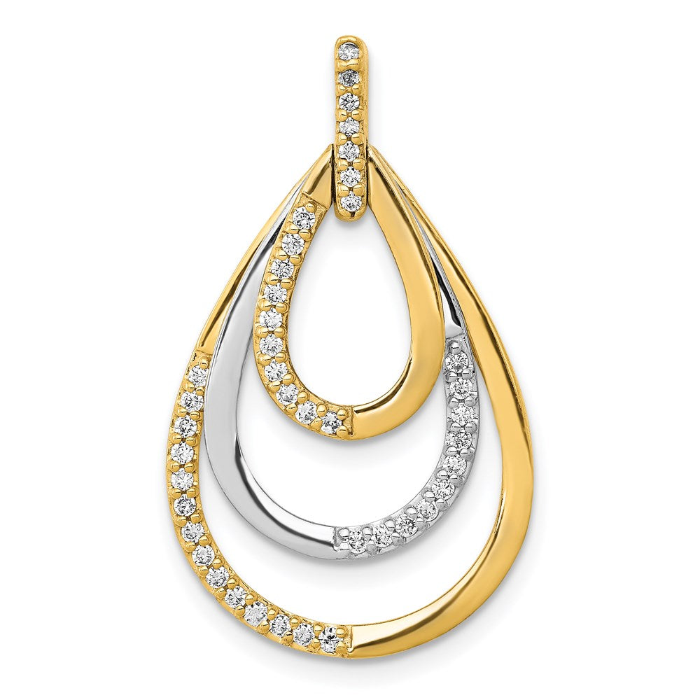 14k two tone gold polished 1 4ct real diamond triple teardrop pendant pm3821 025 ywa