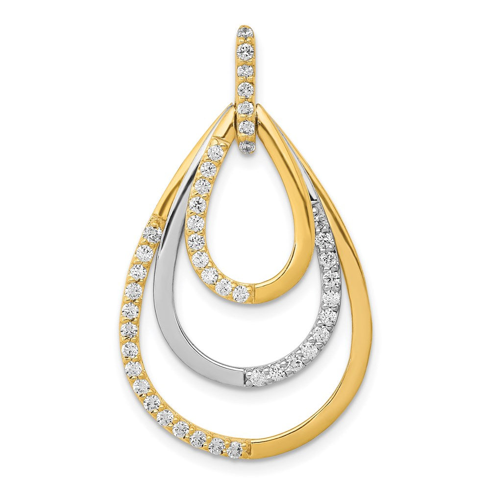 14k two tone gold polished 1 2ct real diamond triple teardrop pendant pm3821 050 ywa