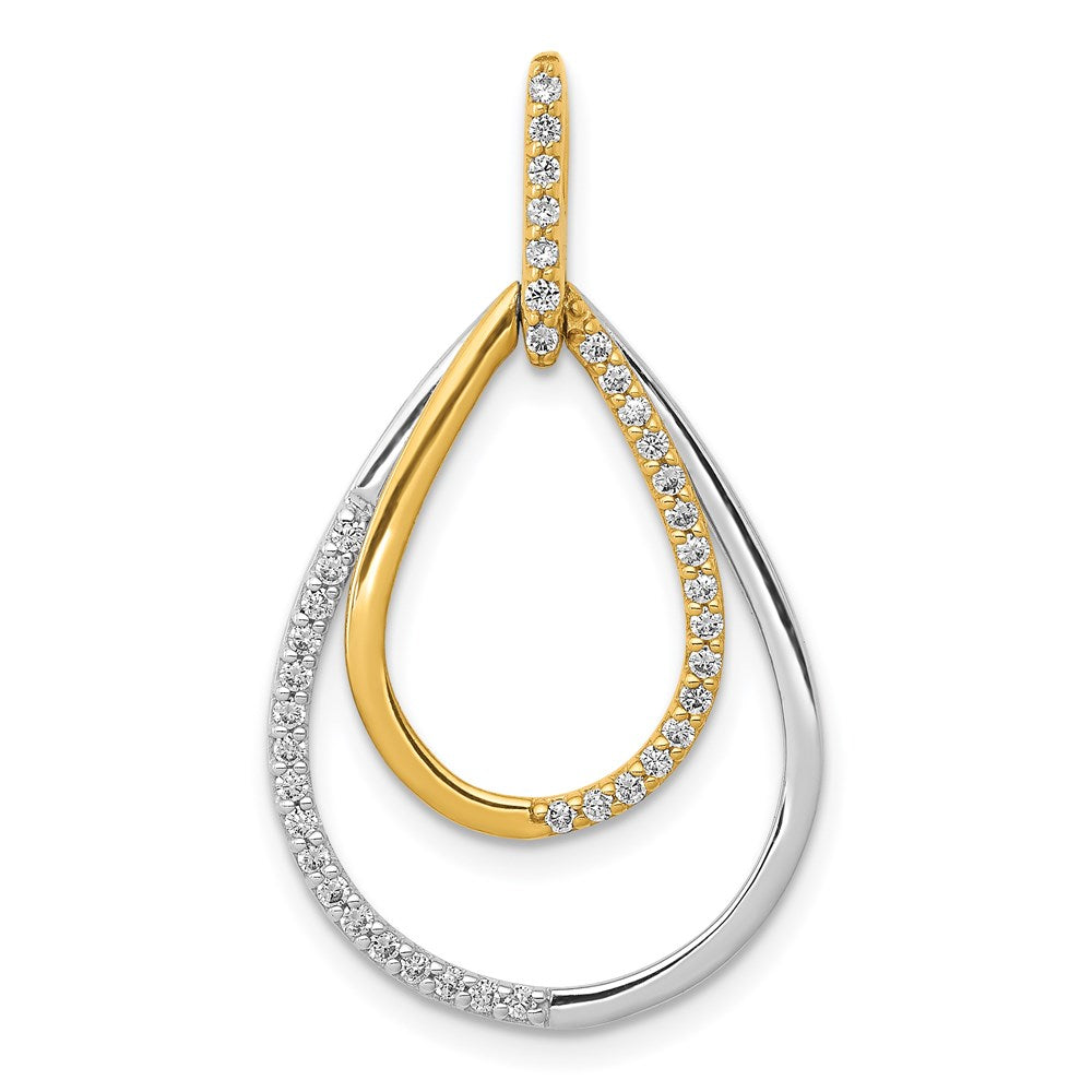14k two tone gold polished 1 4ct real diamond double teardrop pendant pm3824 025 ywa
