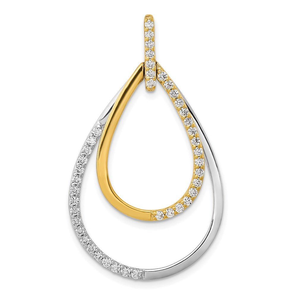 14k two tone gold polished 1 2ct real diamond double teardrop pendant pm3824 050 ywa