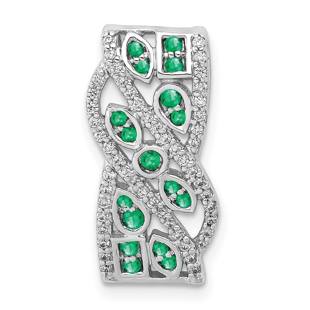 14k white gold real diamond emerald fancy pendant pm3844 em 020 wa