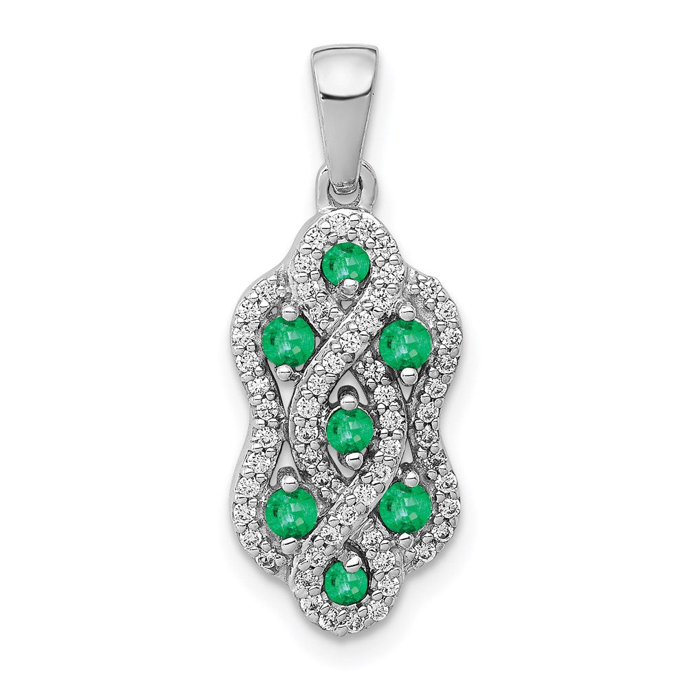 14k white gold twist real diamond and emerald fancy pendant pm3845 em 025 wa