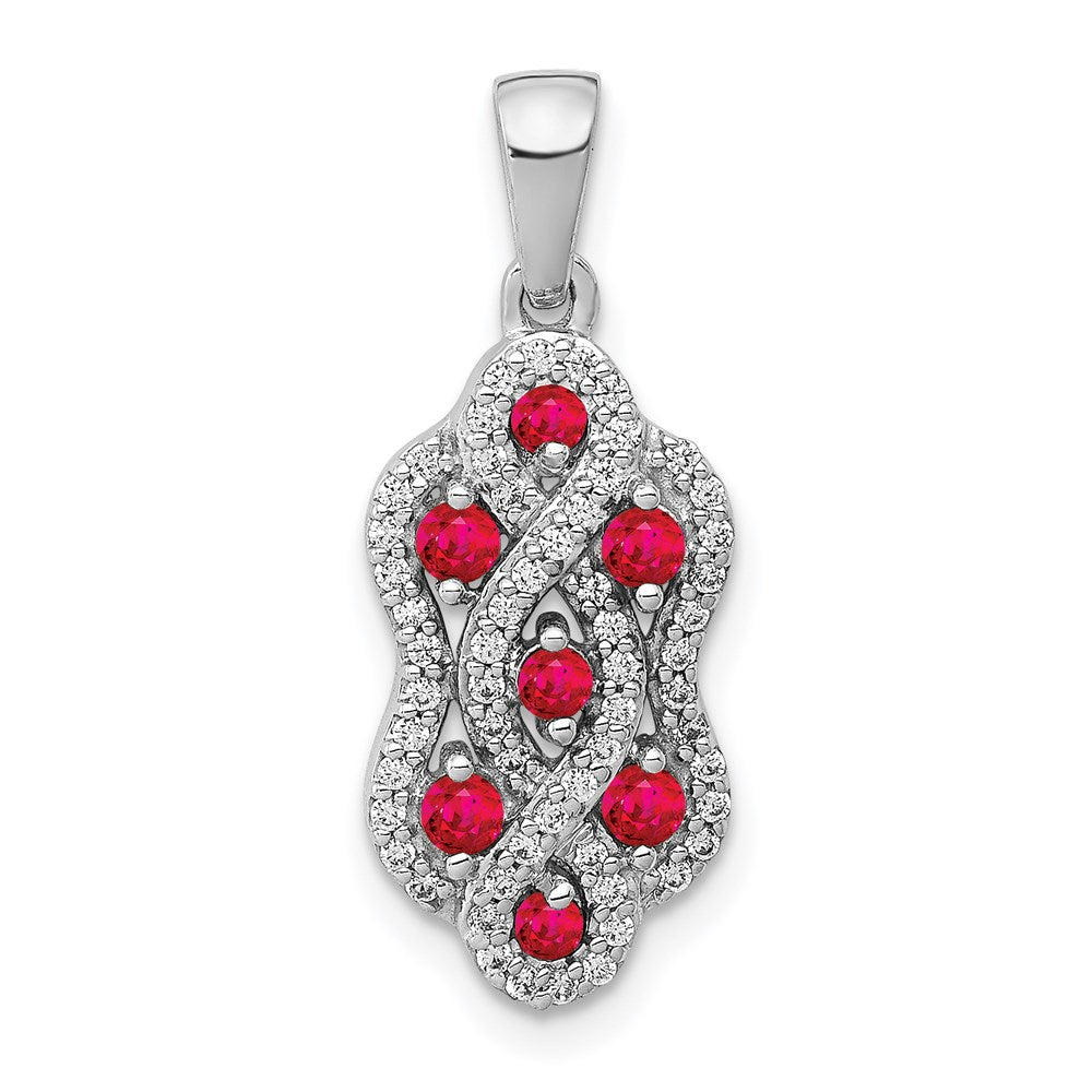 14k white gold 1 4ct real diamond and 32 ruby fancy twist pendant pm3845 ru 025 wa
