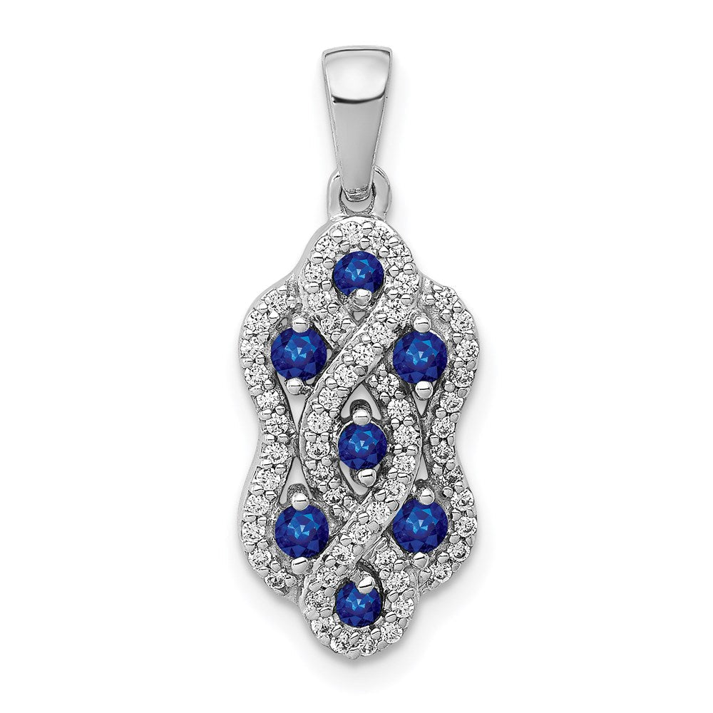 14k white gold real diamond and sapphire fancy twisted pendant pm3845 sa 025 wa