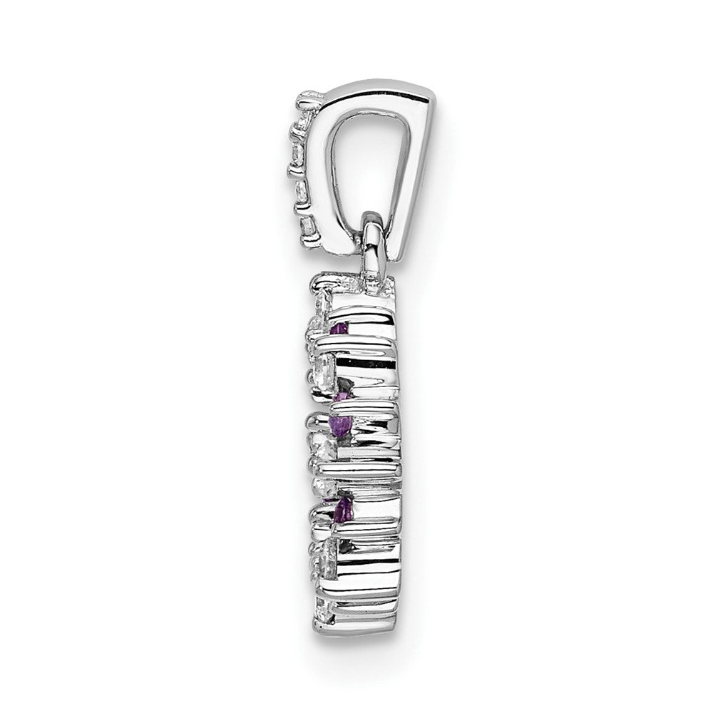 Solid 14k White Gold Simulated CZ and .08 Amethyst Fancy Circle Pendant