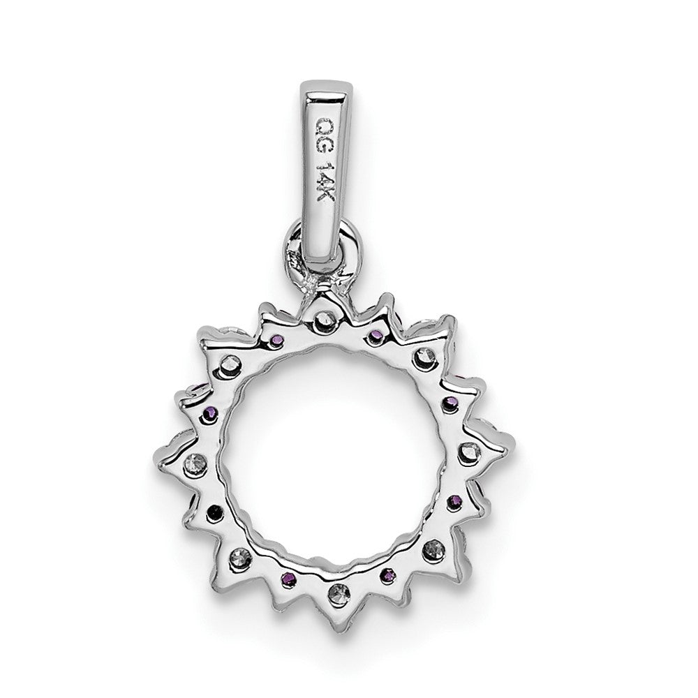 Solid 14k White Gold Simulated CZ and .08 Amethyst Fancy Circle Pendant